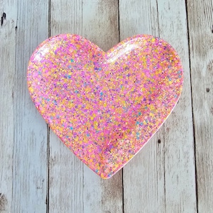 Bright Mix Glitter Heart Resin Trinket Tray