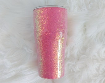 30 oz Bright Pink Golden Opal Glitter Tumbler