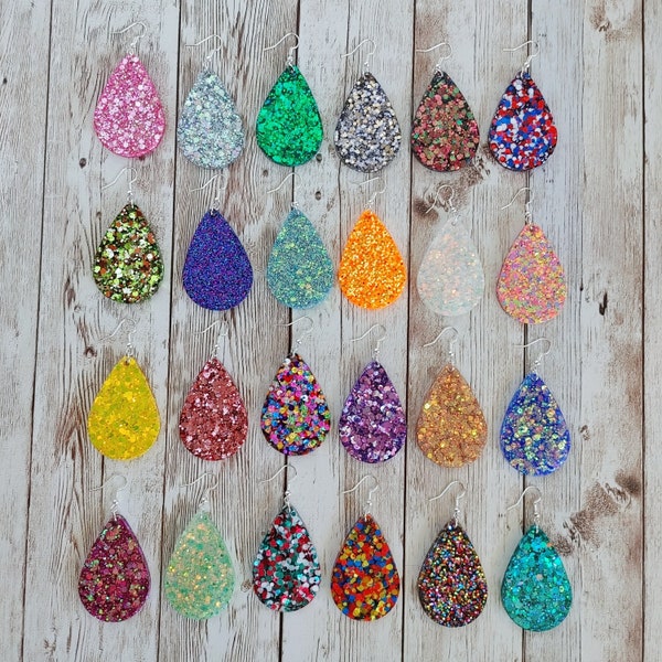 Large Teardrop Glitter Resin Earrings