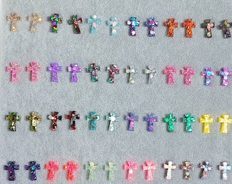 Cross Glitter Resin Stud Earrings
