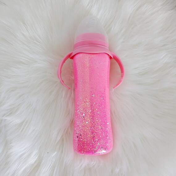 8 Oz Pink and Gold Glitter Baby Bottle Etsy