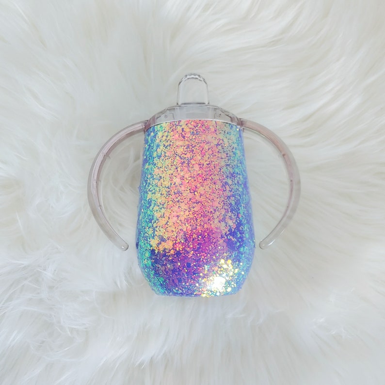 8 oz Purple Golden Opal Glitter Sippy Cup image 1