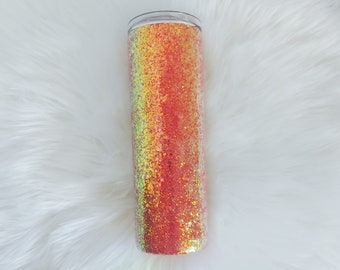 20 oz Poppy Red Golden Opal Glitter Skinny Tumbler