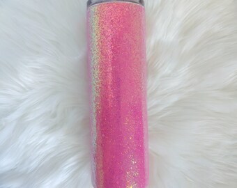 30 oz Bright Pink Golden Opal Glitter Tumbler