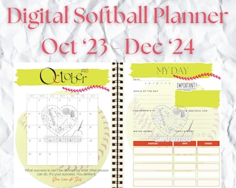 Softball Planner Printable  PDF Oct '23 - Dec '24