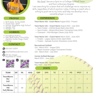 Player Profile Resume Sheet TEMPLATE