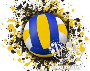 Black Yellow Splatter volleyball / volleyball background png / volleyball background / digital download/sublimation volleyball