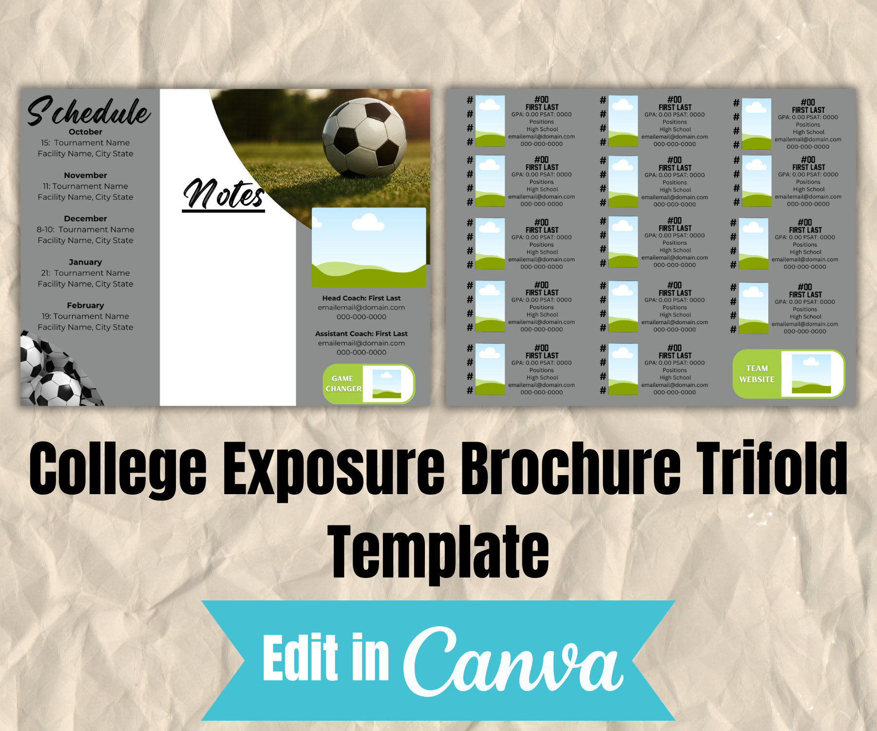 Soccer College Exposure Team Brochure Trifold TEMPLATE