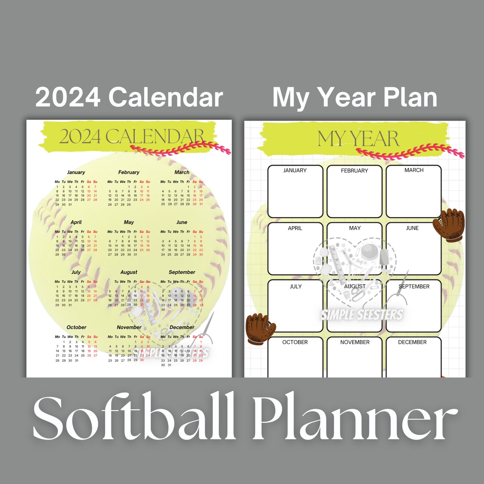 Softball Planner Printable PDF Oct '23 Dec '24 Etsy