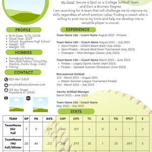 Player Profile Resume Sheet TEMPLATE - Etsy