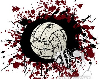 Black & Maroon splatter volleyball / volleyball png / volleyball background / digital download / sublimation volleyball