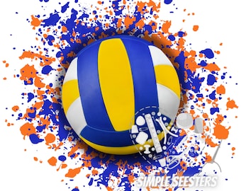Blue Orange Splatter volleyball / volleyball background png / volleyball background / digital download/sublimation volleyball