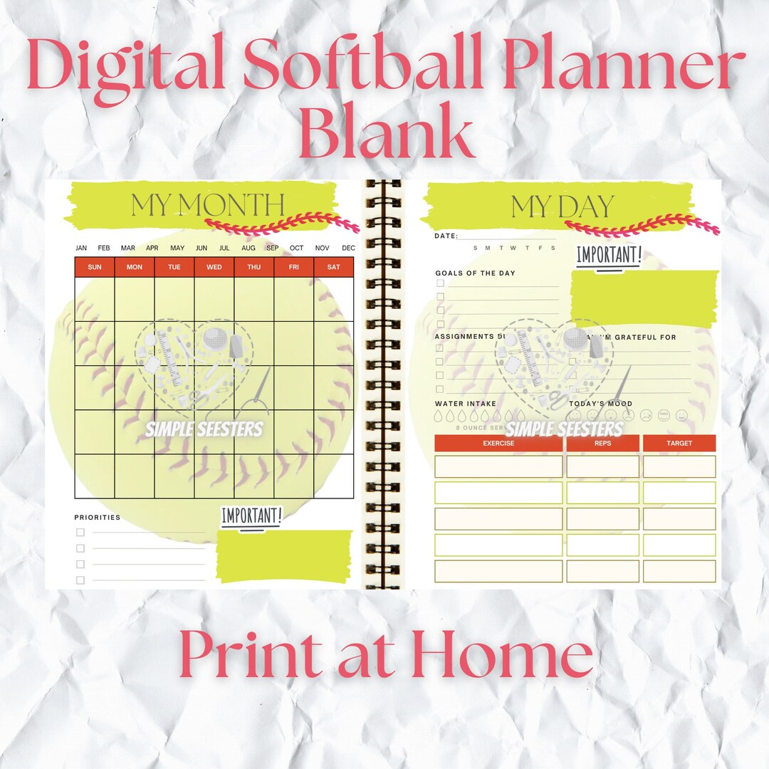 Softball Planner Printable PDF - No Dates. Blank Monthly Pages - Etsy