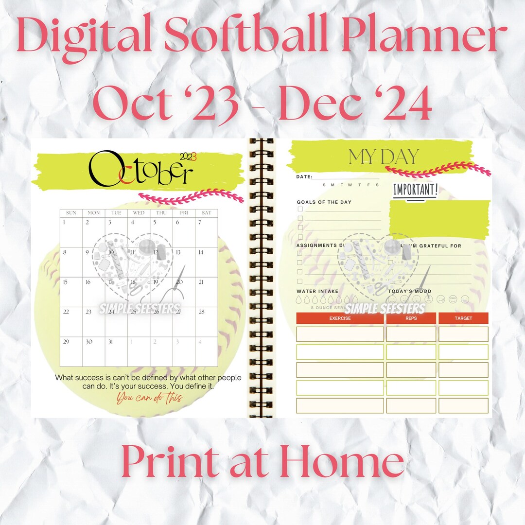 Softball Planner Printable PDF Oct '23 - Dec '24 - Etsy