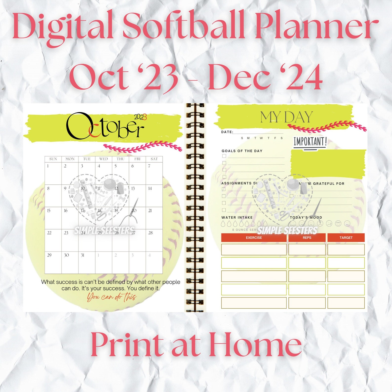 Softball Planner Printable PDF Oct '23 - Dec '24 - Etsy