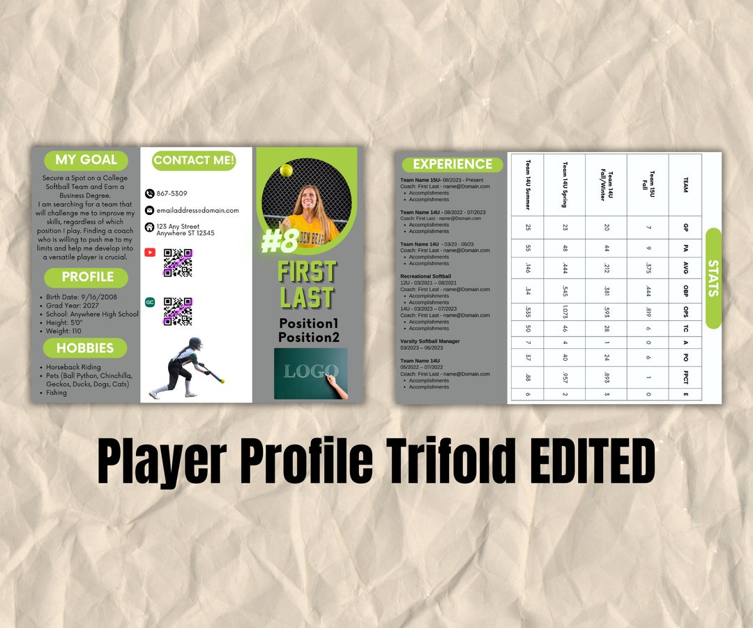 Player Profile Resume Trifold EDITED - Etsy