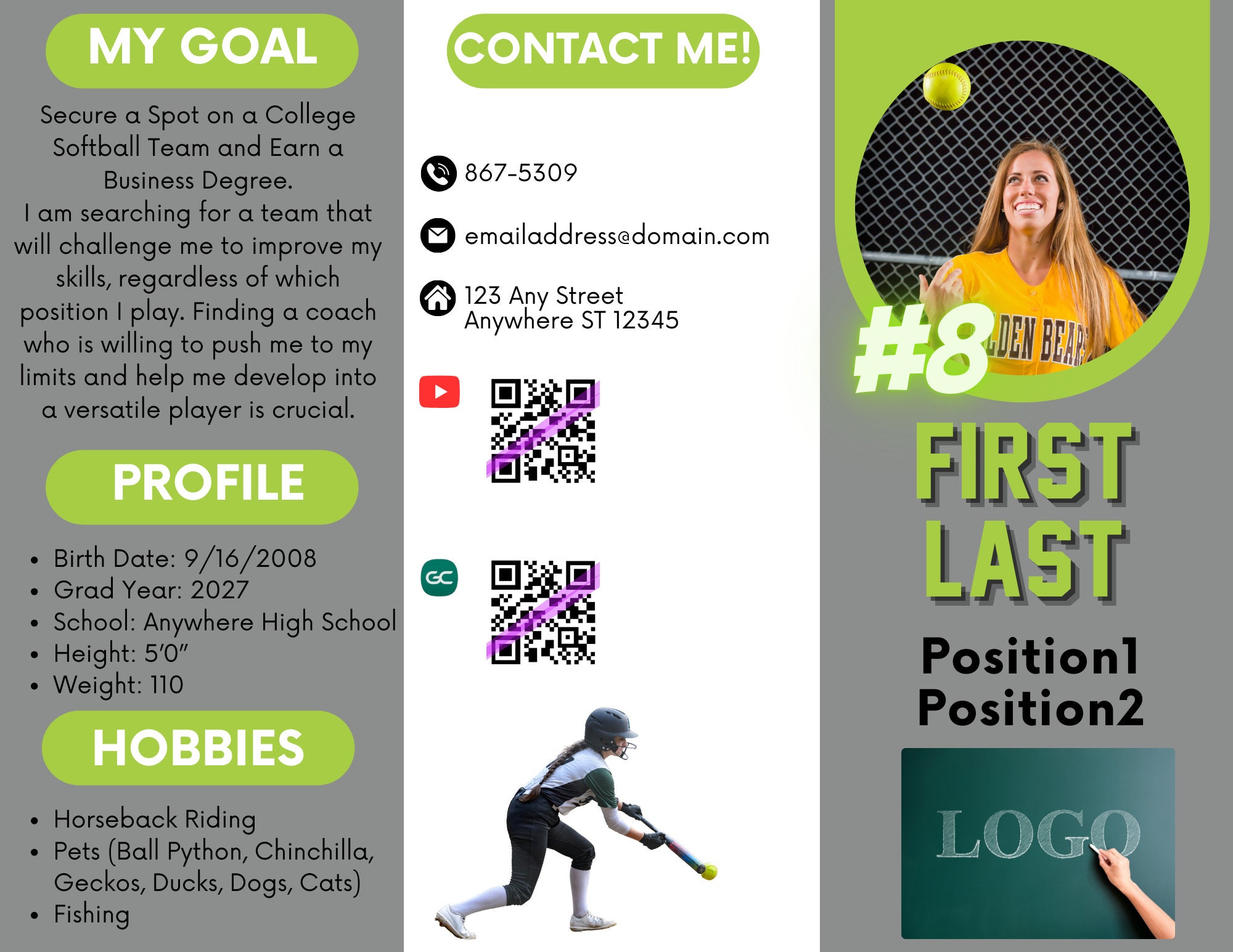 Player Profile Resume Trifold TEMPLATE - Etsy