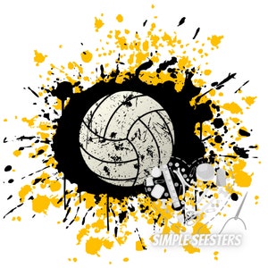 Black Yellow splatter volleyball / volleyball png / volleyball background / digital download / sublimation volleyball
