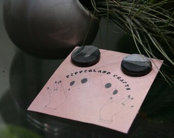 Black and Grey Marbled Polymer Clay Earrings - Handmade in Small Batches