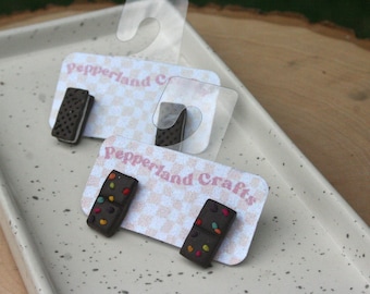 Sweet Treat Mini Earring Collection: Cosmic Brownie & Ice Cream Sandwich | Polymer Clay Stud Earrings | Handmade in Tallahassee, FL