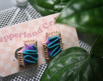 Hand-Sculpted Pop Tart Studs: Wild Berry Polymer Clay Earrings