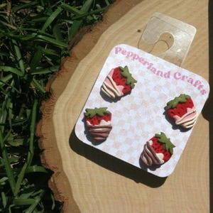 Chocolate Dipped Strawberry Stud Earrings: Polymer Clay Sweet Treat
