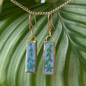 Hand-Painted Ceramic Flower Earrings: Gold Luster, Brass Hooks