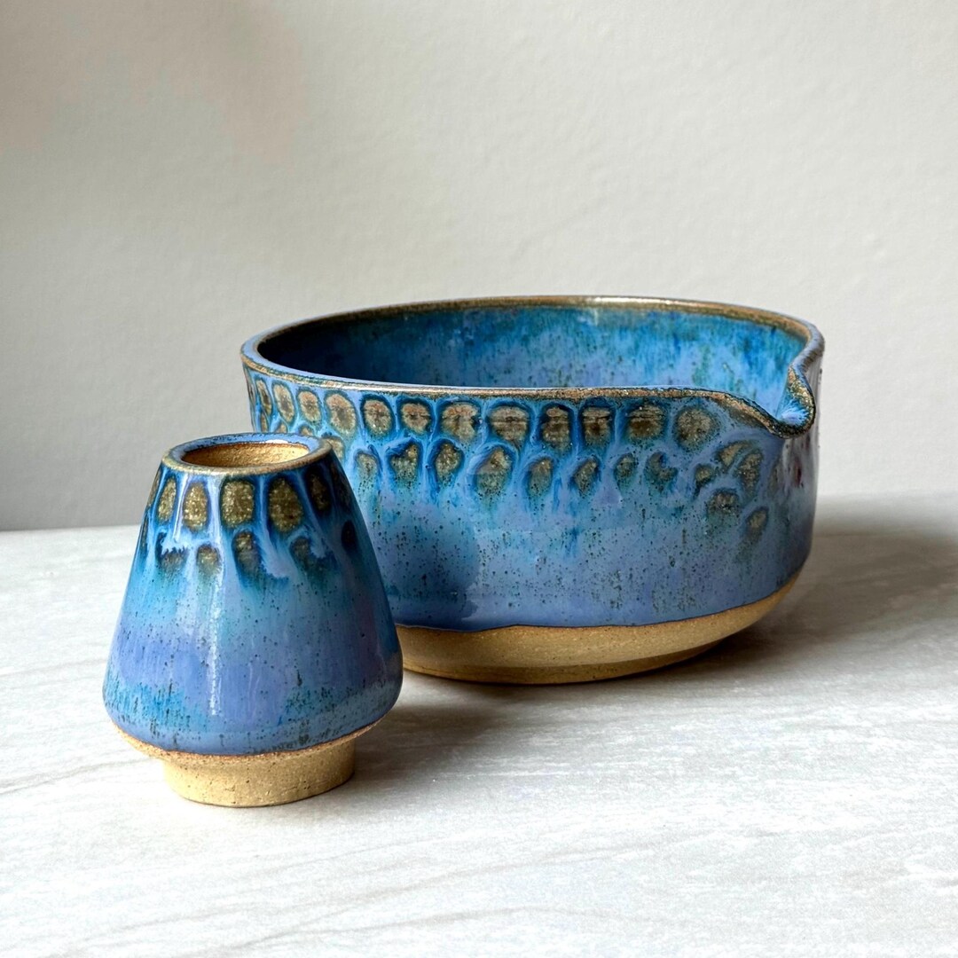 Matcha Indigo Handmade Indigo Drift Matcha Bowl Set: Lapis Blue Ceramic Chawan and ...