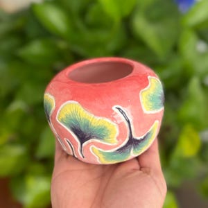 Handmade gingko leaf decorative bowl, hand thrown, hand-carved and hand-painted.