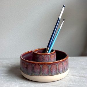 Handmade Ceramic Brush Holder, Pottery Brush Washer, Artist Desk Organizer, Earthy Tones