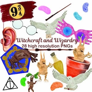 Aquarel clipart, hekserij en tovenarij clipart, wizard illustraties, heks illustraties, uil clipart