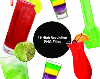 Alcoholic drinks clipart, drink clipart, mardi gras clipart, mardi gras drink clipart, bloody mary clip art, mojito clipart, hurricane
