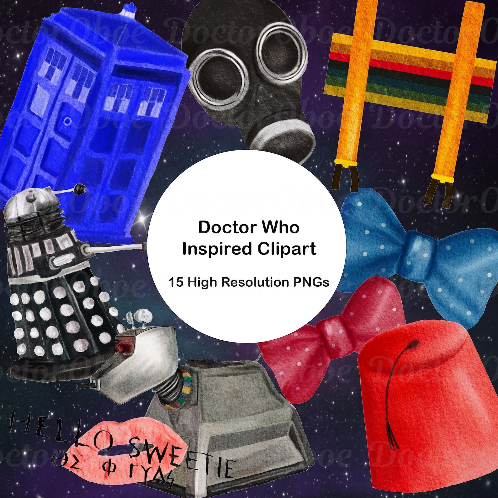 Doctor Who Inspired Watercolor Clip Art, Doctor Who Clip Art, Dr. Who ...