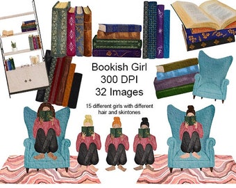 Bookish Girl Clipart, book girl clipart, reading clipart, book clip art, books clip art, library clip art