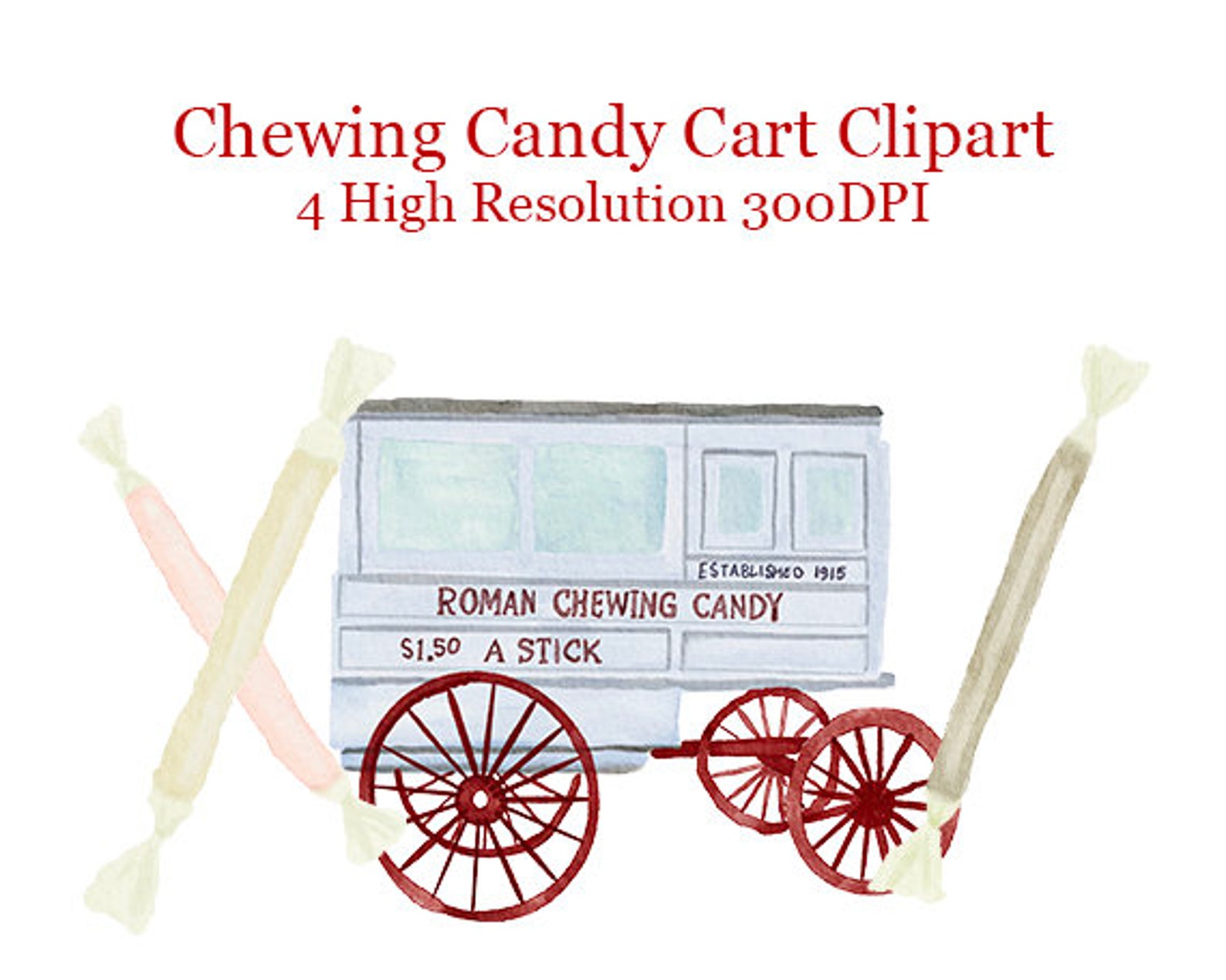 New Orleans Taffy Cart Clipart, Roman Candy Clipart, New Orleans Candy