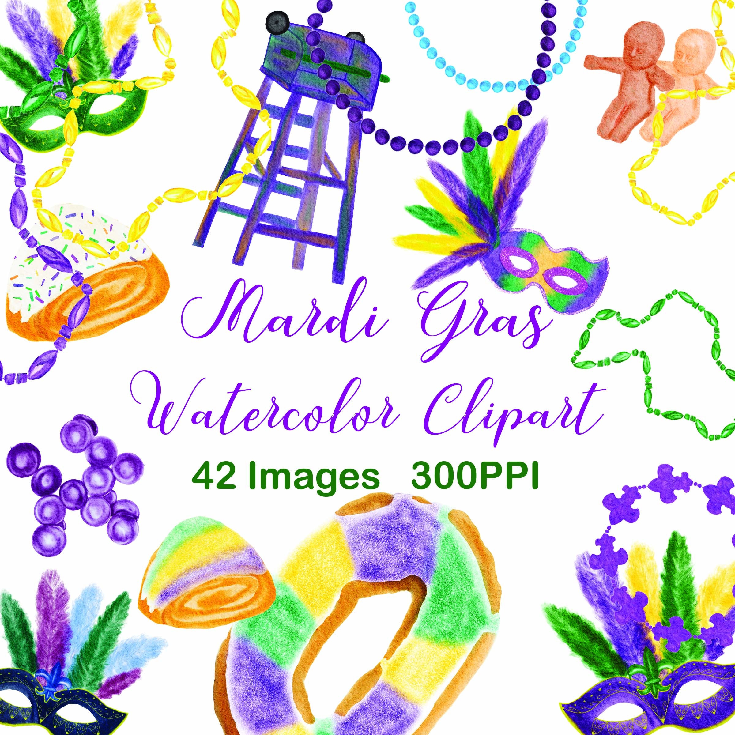 Watercolor Mardi Gras Clipart - Etsy