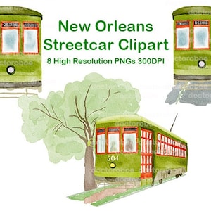 New Orleans streetcar clipart, streetcar desire, watercolor streetcar clipart, nola clipart, nola streetcar, watercolor clipart, st. charles