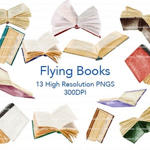 Flying Book clipart, watercolor books, book lover clipart, reading clipart, watercolor clipart, smut clipart,reader clipart