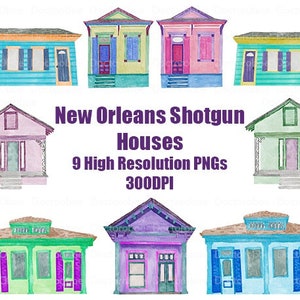 Clipart de casa de espingarda de Nova Orleans, clipart de aquarela, clipart de espingarda de aquarela de nova orleans, clipart de nova orleans, clipart de carnaval