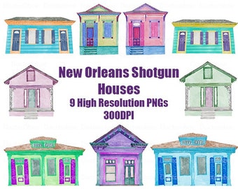 New Orleans Shotgun house clipart, watercolor clipart, new orleans shotgun watercolor clipart, new orleans clipart, mardi gras clipart