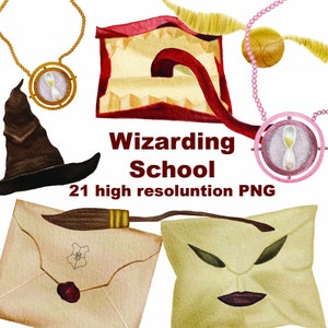 Watercolor Clipart, Wizard School Clipart, Watercolor wizard clipart