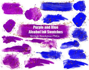 Alcohol ink swatches clipart, alcohol ink stamps, alcohol ink brush strokes clipart, purple alcohol ink clipart, blue alcohol ink clipart