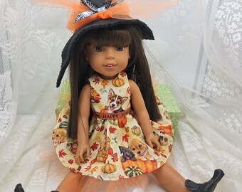 Handmade 14 Inch Doll Halloween Witch Costume, Hat, Shoes