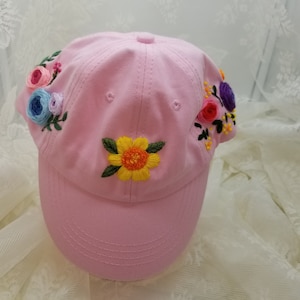 Summer Sale, Child or Toddler, Hand embroidered baseball cap, birthday gift, wild flowers designs, Baseball hat, Floral embroidery