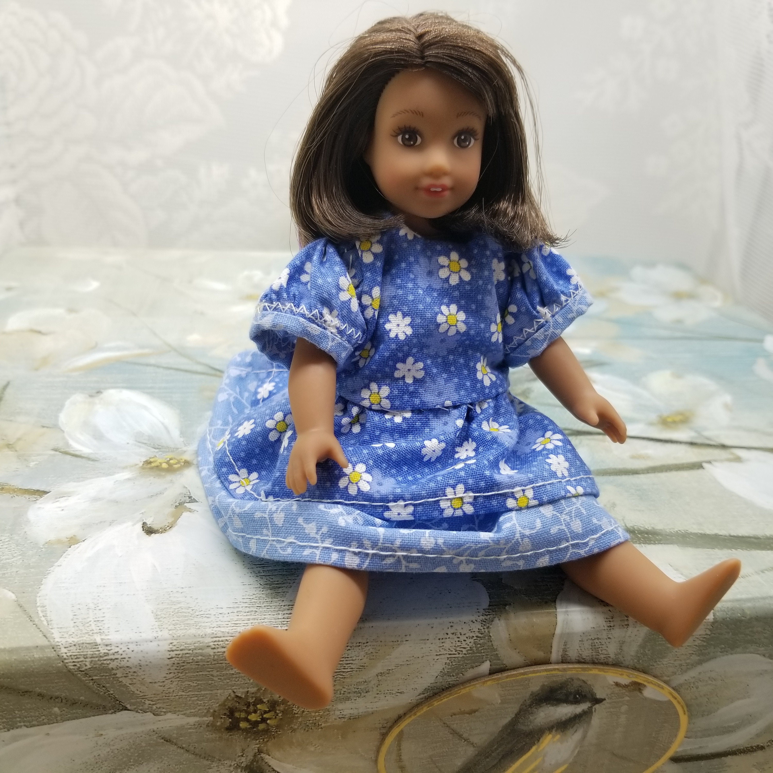 Mini Doll Dress and Matching Bloomers, Made for the Mini Doll That is 6.5  to 7 Inches Tall; Two Contrasting Blue Fabrics - Etsy