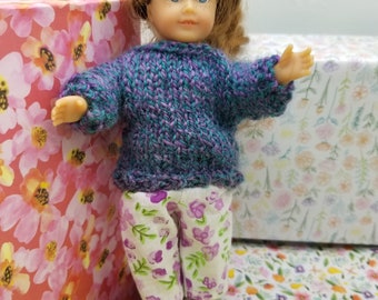 Mini doll knitted Sweater, and capri pants set made for the mini AG doll that is 6.5 inches tall