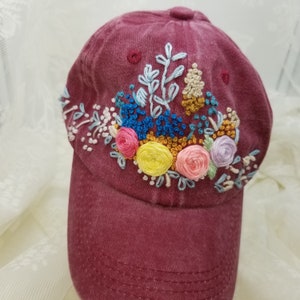 Summer Sale, Child or Toddler, Hand embroidered baseball cap, birthday gift, wild flowers designs, Baseball hat, Floral embroidery