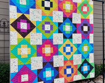 Handmade Geometric Cotton Quilt | Colorful Modern Lap Quilt
