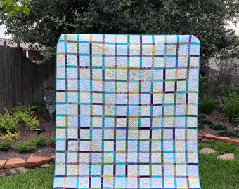 Modern Multi Color Quilt | Patchwork Quilt | Handmade Quilt | Turquoise Green Blue Pink Quilt | Throw Quilt | Lap Quilt | Decorative Quilt