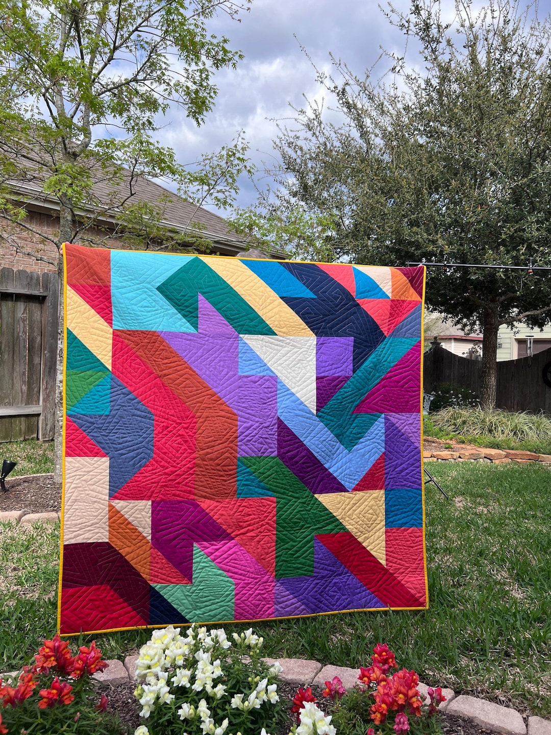 Handmade Modern Patchwork Quilt | Colorful Geometric Lap Throw - Etsy